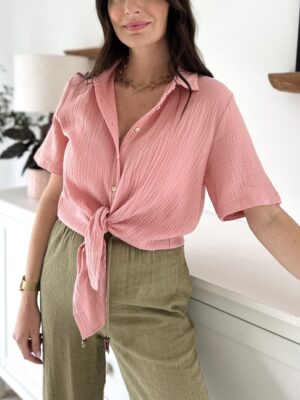 Chemise-rose-manches-courtes