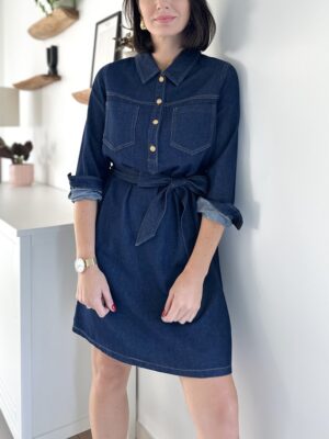 robe-courte-denim-bleu-manches-longues