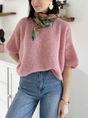 Pull-rose-manches-courtes