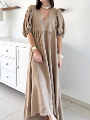 Robe-longue-lin-camel