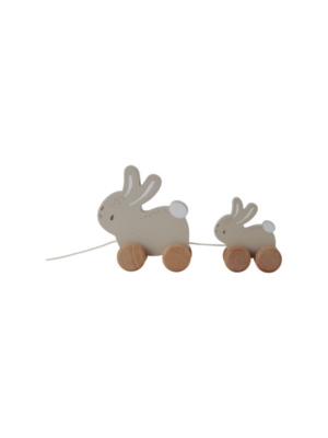 Jouet-à-tirer-lapin-en-bois