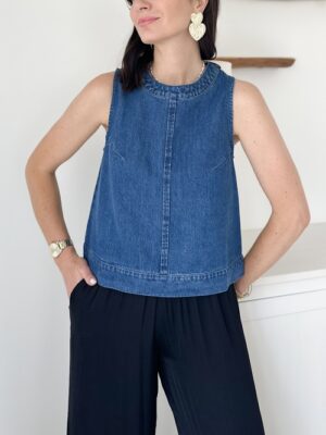 top-jeans-bleu-fonce-col-rond-sans-manches
