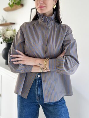 chemise-rayee-marine-kaki-col-victorien