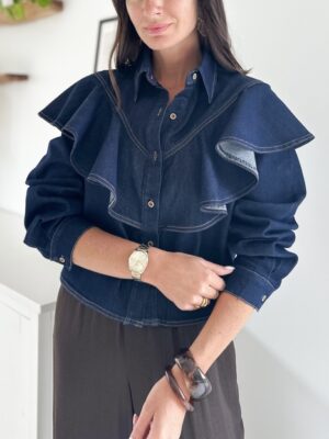 chemise-jeans-brut-manches-longues-grand-volant-décoratif