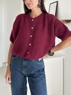 gilet-manches-courtes-maille-prune-col-rond