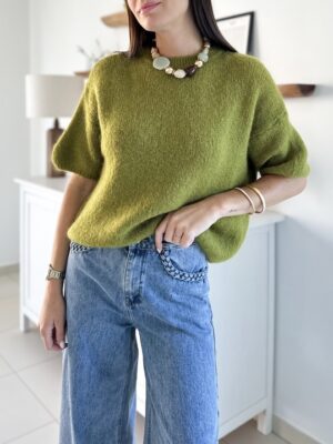 pull-maille-manches-courtes-olive