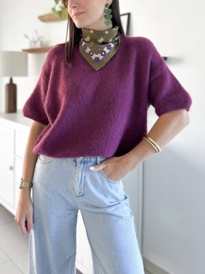 Pull-manches-courtes-maille-prune