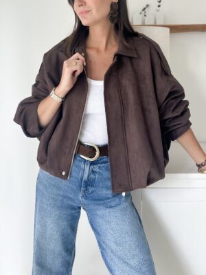 veste-bomber-suedine-chocolat-manches-longues