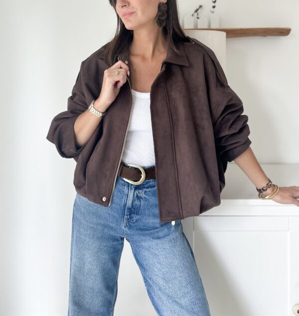 veste-bomber-suedine-chocolat-manches-longues