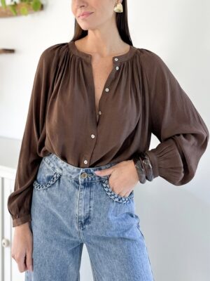 chemise-fluide-marron-chocolat-manches-longues