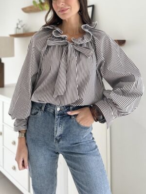blouse-rayures-chocolat-col-fleur