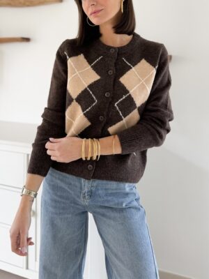 Gilet-en-maille-jacquard-marron-beige