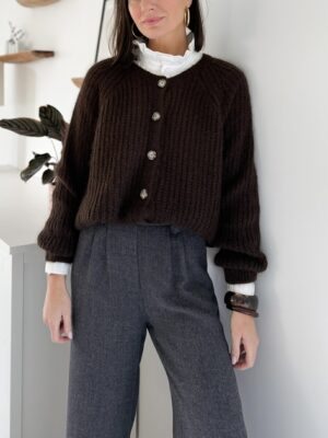 gilet-grosse-maille-chocolat-manches-longues