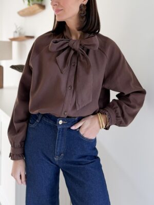 chemise-marron-nœud-devant