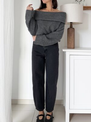 jeans-coupe-barrel-taille-haute-gris