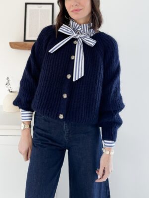 gilet-grosse-maille-marine-manches-longues