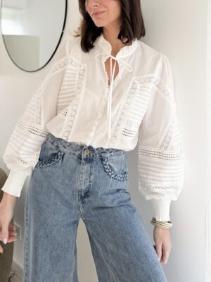 Chemise blanche brodée manches longues