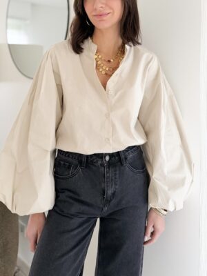 chemise manches longues ballon encolure ronde couleur beige