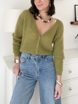 gilet maille manches longues couleur olive