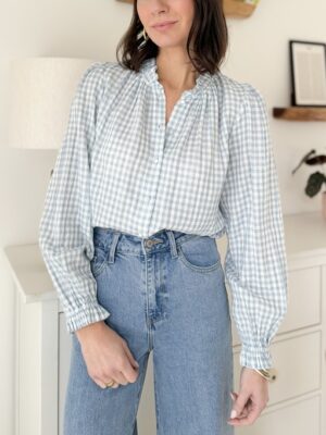 chemise manches longues vichy bleu ciel et blanc