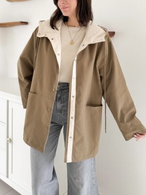 veste parka oversize capuche mi longue kaki