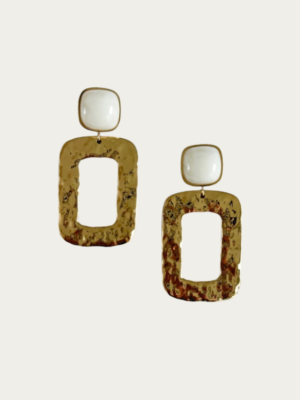 boulces d'oreilles pendantes rectangle acier inoxydable doré