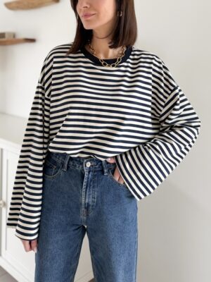 Top marinière coupe oversize manches longues encolure ronde