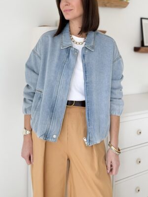 veste jeans coupe bomber col classique manches longues
