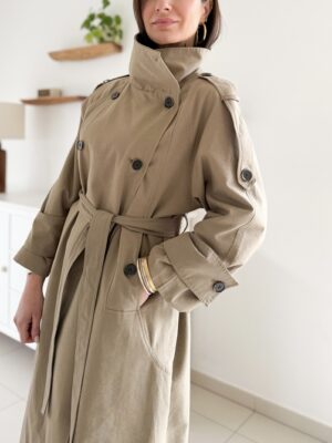 trench coat kaki oversize ceinturé long manches longues