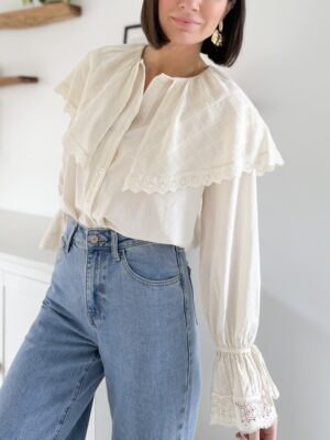 chemise coton écrue manches longues grand col Claudine