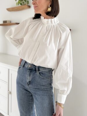 chemise manches longues blanches col victorien coton