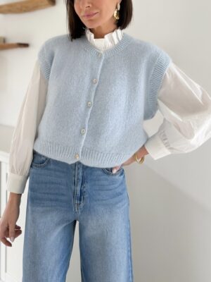 gilet sans manches maille bleu ciel