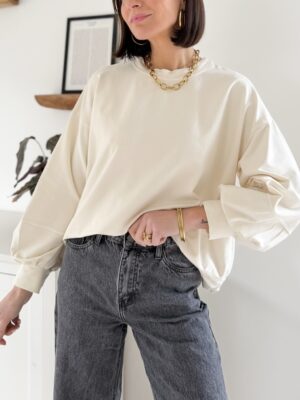 pull exeat coton col rond écru manches longues coupe oversize