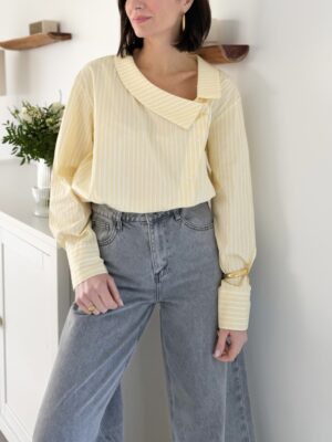 Chemise rayures jaune asymétrique manches longues