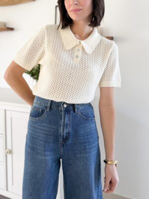 Polo uni maille ajourée Manches courtes et col classique