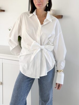 Chemise nœud à nouer blanche et manches longues