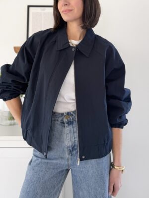 Veste bomber col classique bleu marine manches longues