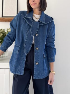Veste jeans bleu capuche à nouer capuche amovible