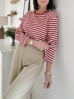 marinière rouge coupe oversize encolure ronde manches longues