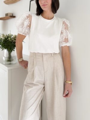 Tee-shirt blanc en coton Manches courtes en voile