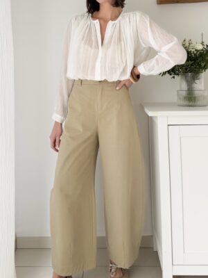 Pantalon beige coupe barrel Taille haute et toile de coton