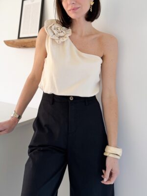 top asymétrique beige fleur fermeture à glissière