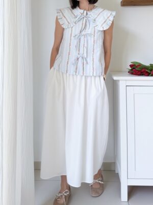 jupe blanche longue fluide poches latérales taille haute doublée