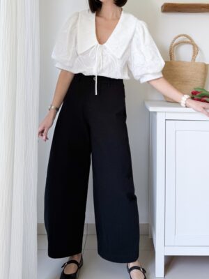 Pantalon noir coupe barrel taille haute