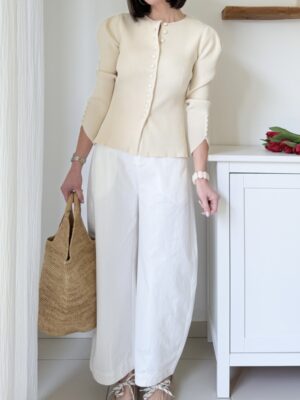 pantalon coton taille haute blanc coupe barrel