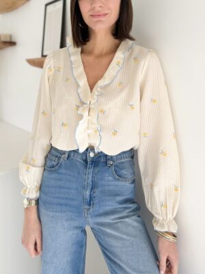 Chemise fluide fleurs brodées