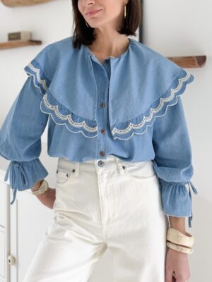 Chemise en denim col claudine