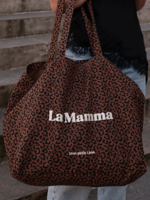 cabas XXL toile coton léopard marron la mamma