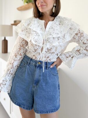 chemise blanche brodée grand col Claudine double