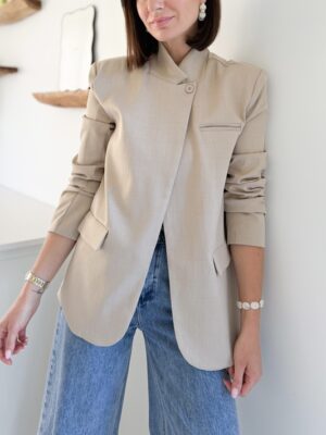 blazer beige col montant